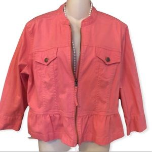 Size 14 Ruby Rd. Coral denim front zip jacket